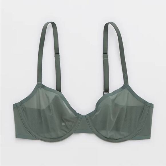 *NWT* Aerie Smoothez Unlined Mesh Bra Full Coverage Royal Palm Green - Picture 1 of 7